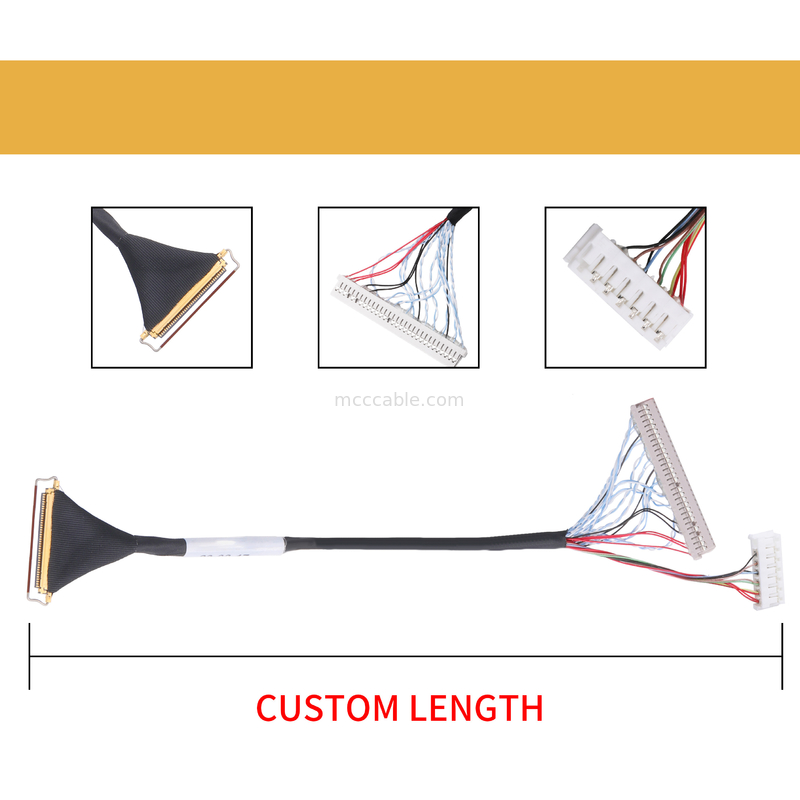 Douane 40 Pin Lvds Cable Assembly 0.5mm Hoogte lcd lvds telegrafeert Horizontale het koppelen type micro-coaxiale schakelaar
