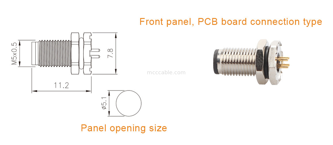 Circulaire connector M5 code-A waterdichte serie panel flens PCB Mannelijke stopcontact Ondersteuning 3-kern en 4-kern aanpassing IP67