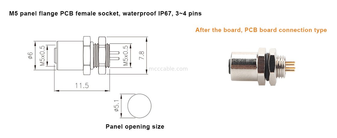 M5 Code-A Vrouwelijke connector 4Pin Panel Flange PCB Socket IP67 Circulaire interface type A