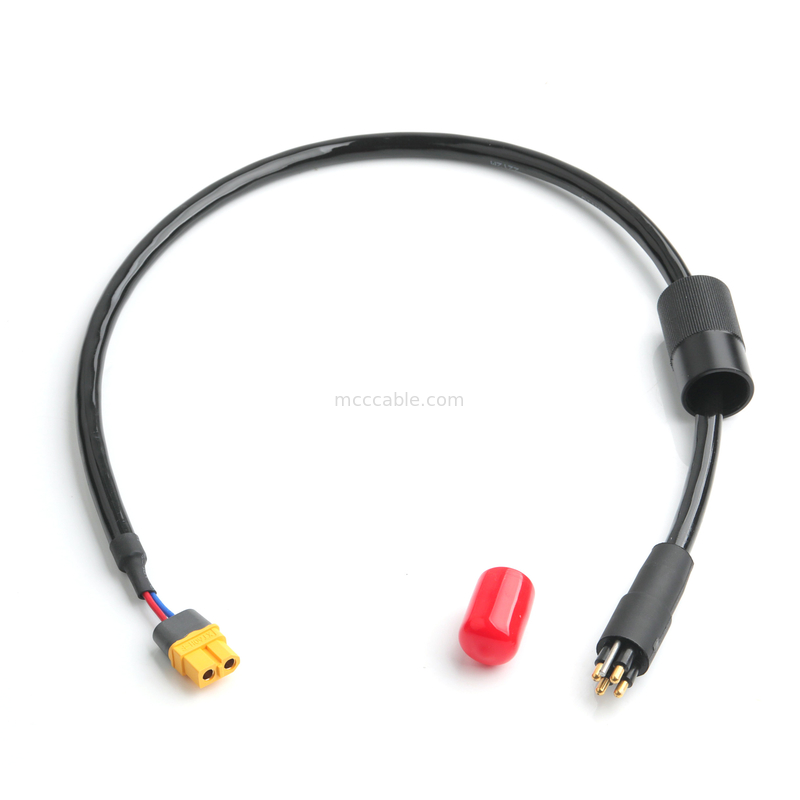 4-kern stroomkabel assemblage 2-pin connector 600V 125°C met warmte krimpbuis