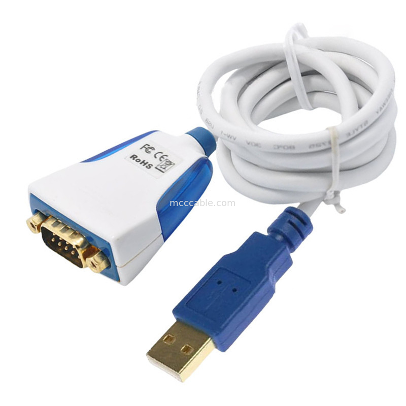 USB-A naar RS232 seriële kabel met ingebedde elektronica en industriële DB9M-connectoren