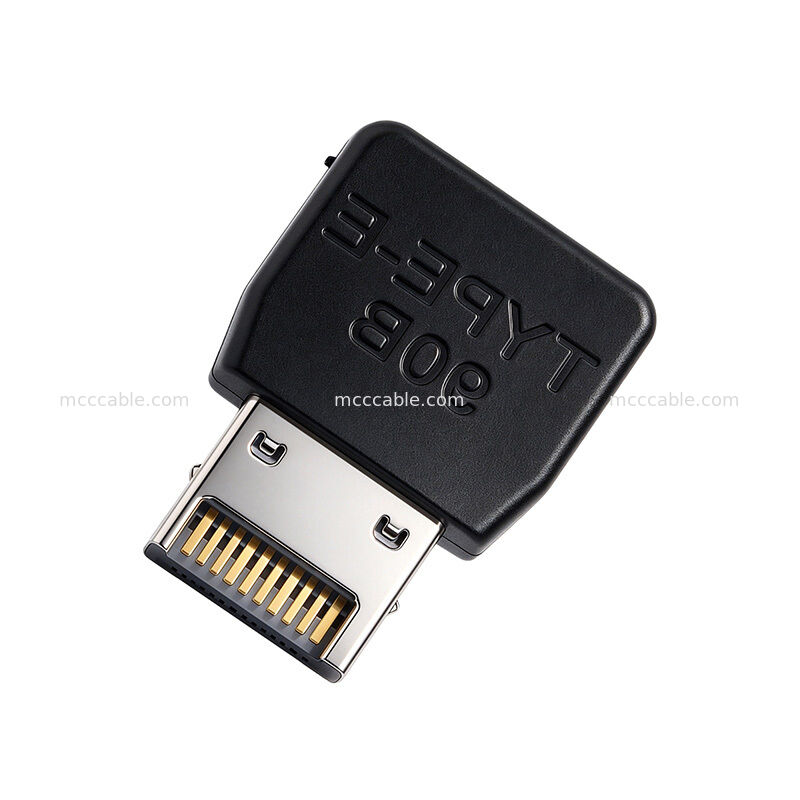 90-Degree Type-E to USB-A Adapter 10Gbps Right Angle Unibody Shell for PC Motherboard